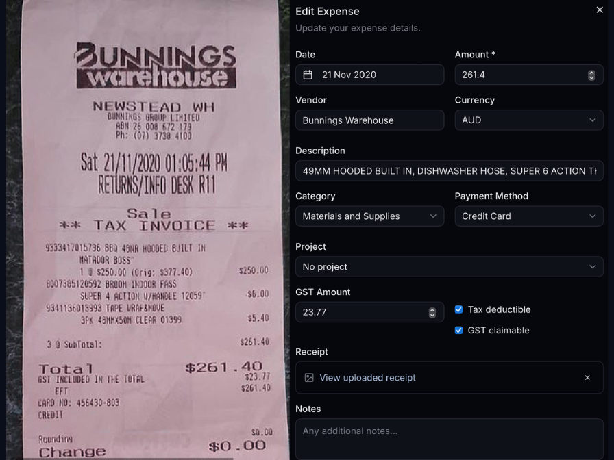AI receipt scanning and expense categorisation